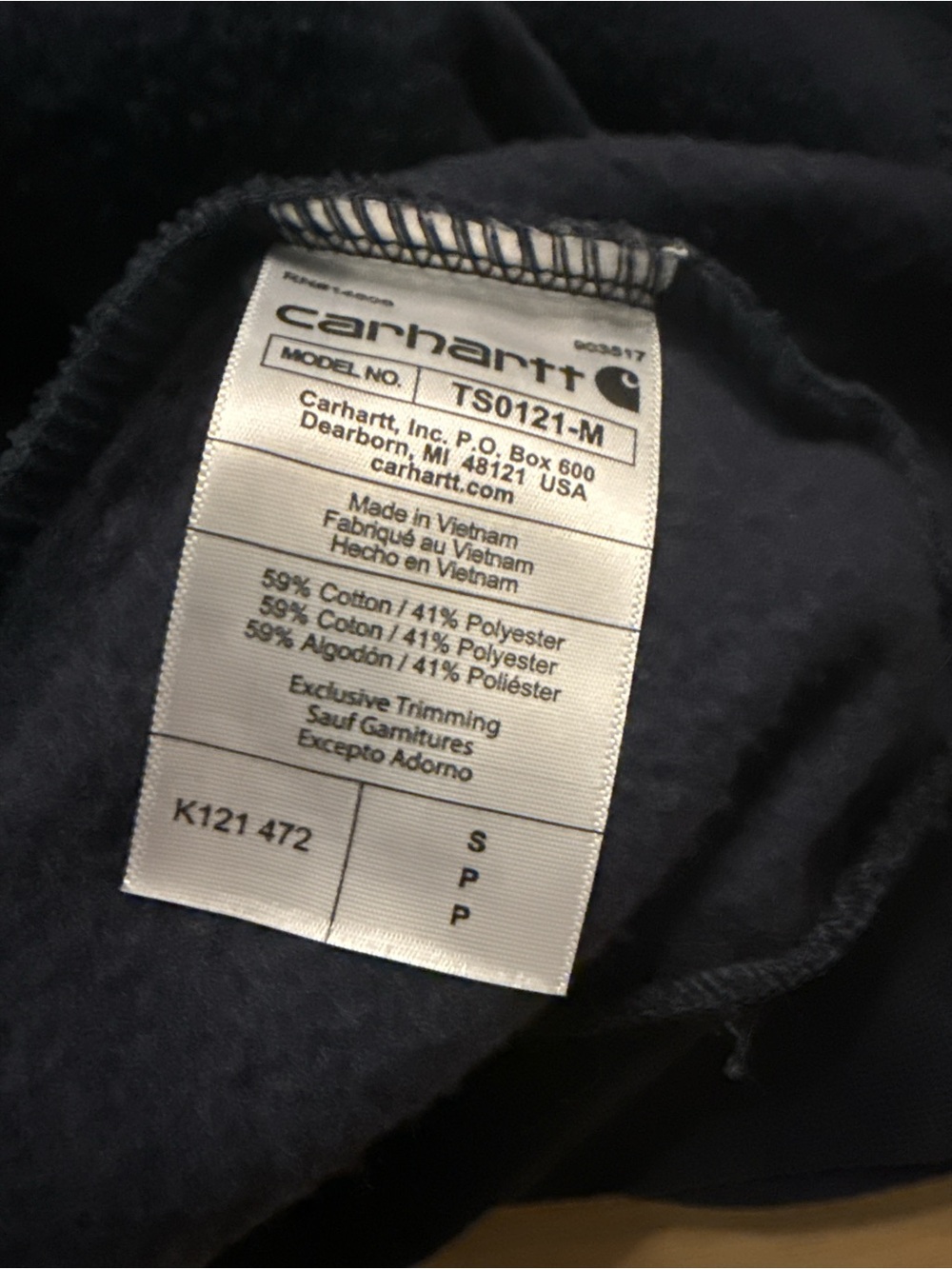 Carhartt Navy Blue  Sweatshirt with White Logo Print Loose Fit Size Small - Picture 4 of 5